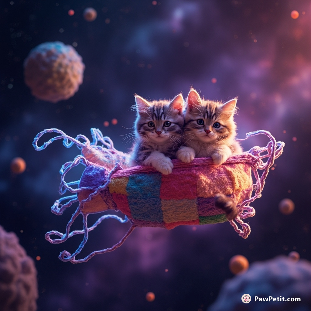 Glowing, multicolored cats floating in deep space knitting cosmic quilts out of nebula threads.