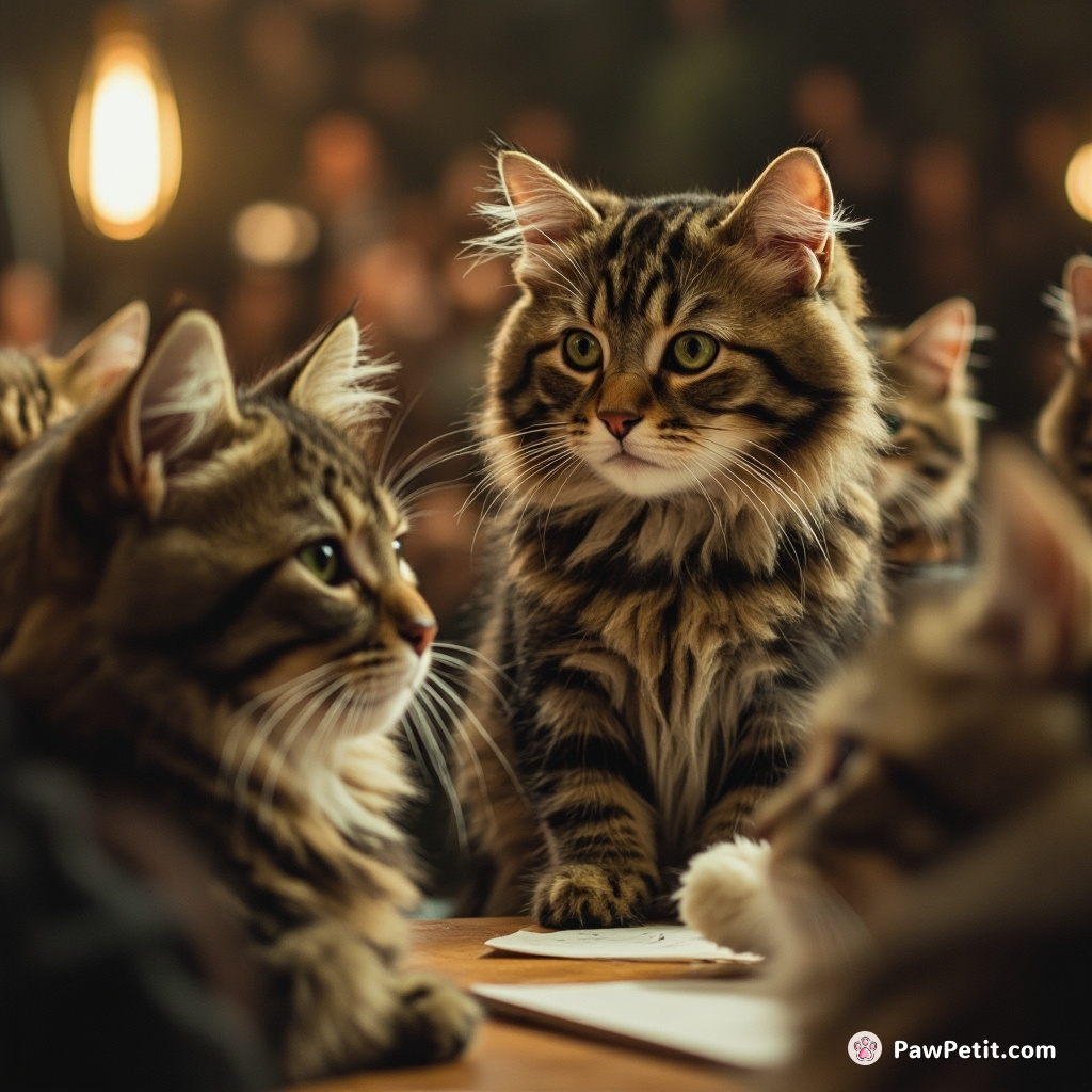 In this future, cats convene the "Great Council of Whiskers" to dictate human policies.