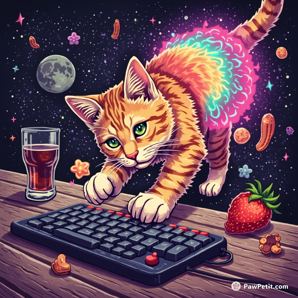 The cat pounces on a keyboard, convinced it's a magic portal to human food.