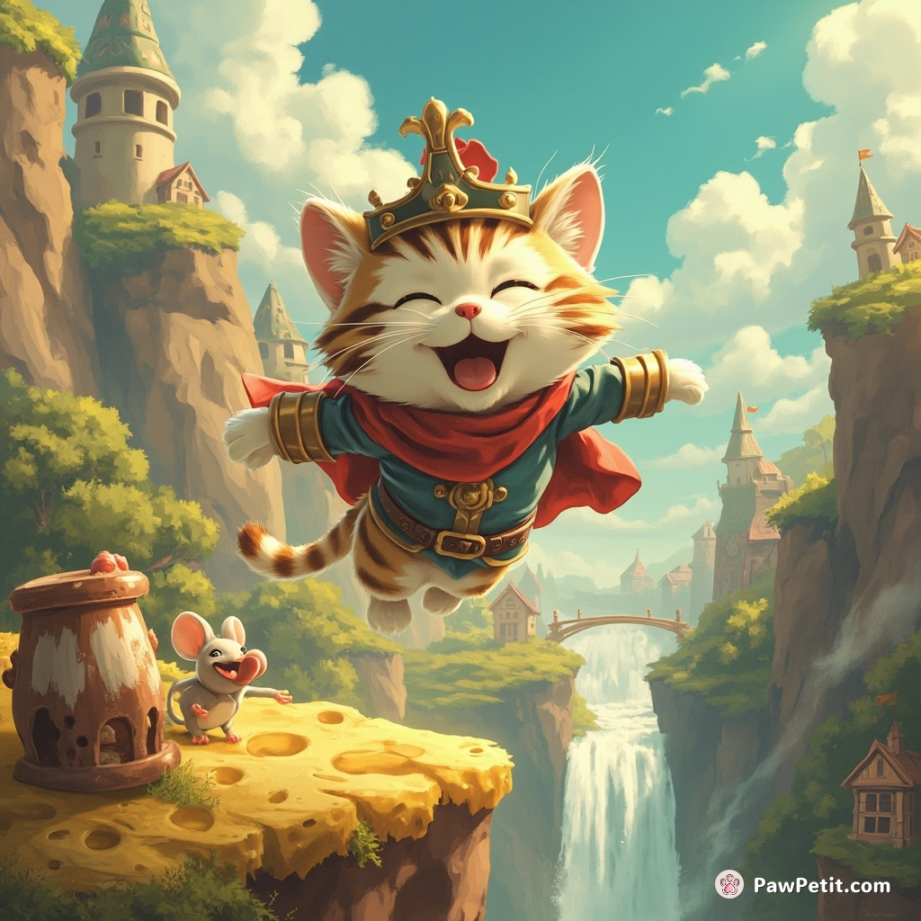 In the land of Whiskerville, Sir Whiskers the cat leaps 100 feet to save the mouse princess from a cheese-cliff trap!