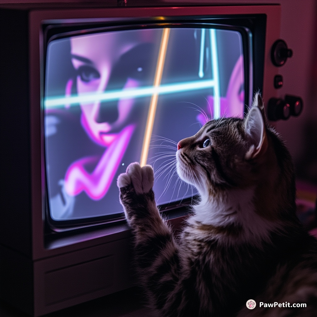 The cat repeatedly scratches the TV screen, trying to interact with humans it sees in its perceived window.