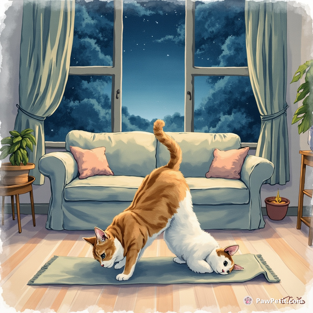 Cats secretly organize late-night yoga sessions, perfecting the "downward dog" pose in human living rooms.