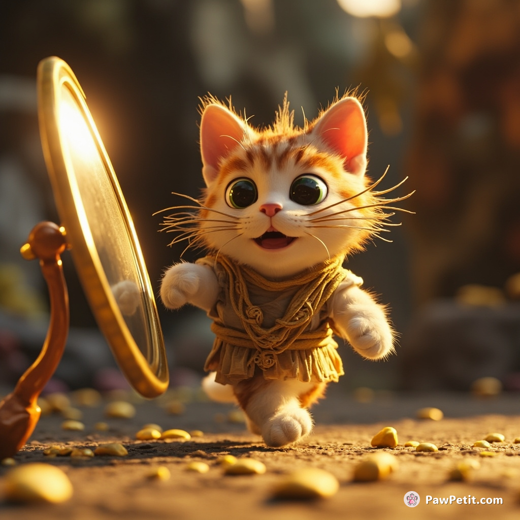 In our tale, whisker-twirling Purrseus gamboled forth on padded feet, outwitting the giant cat-eating Gorgon using sly charm and a shiny mirror.