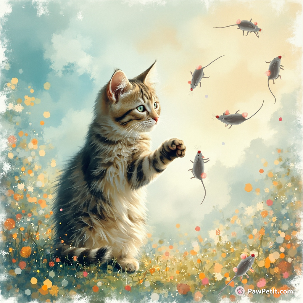 The cat masterfully manipulated digital mice with nimble virtual paws, causing the cyber-landscape to reverberate with pixels.