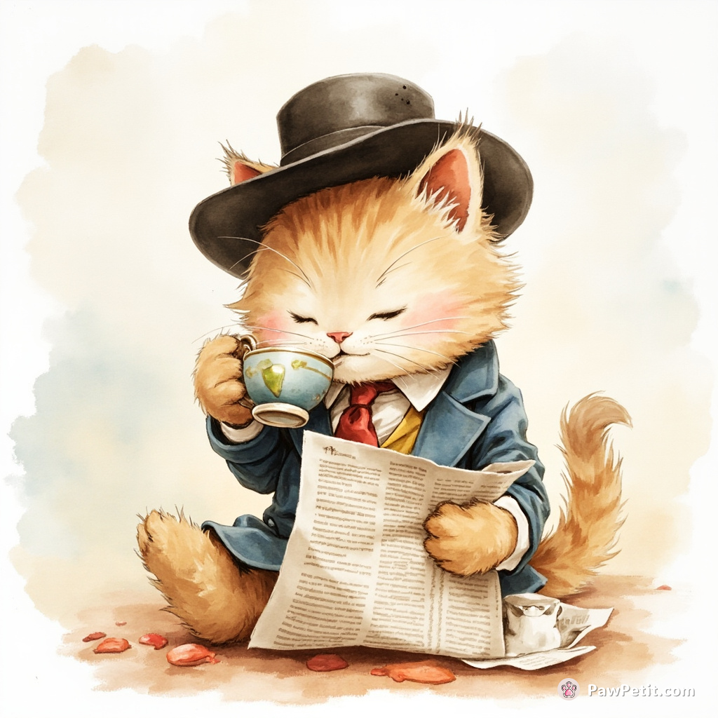 Whiskers dons a tiny hat, sips imaginary tea, and dramatically reads the newspaper with a flick of his paw.