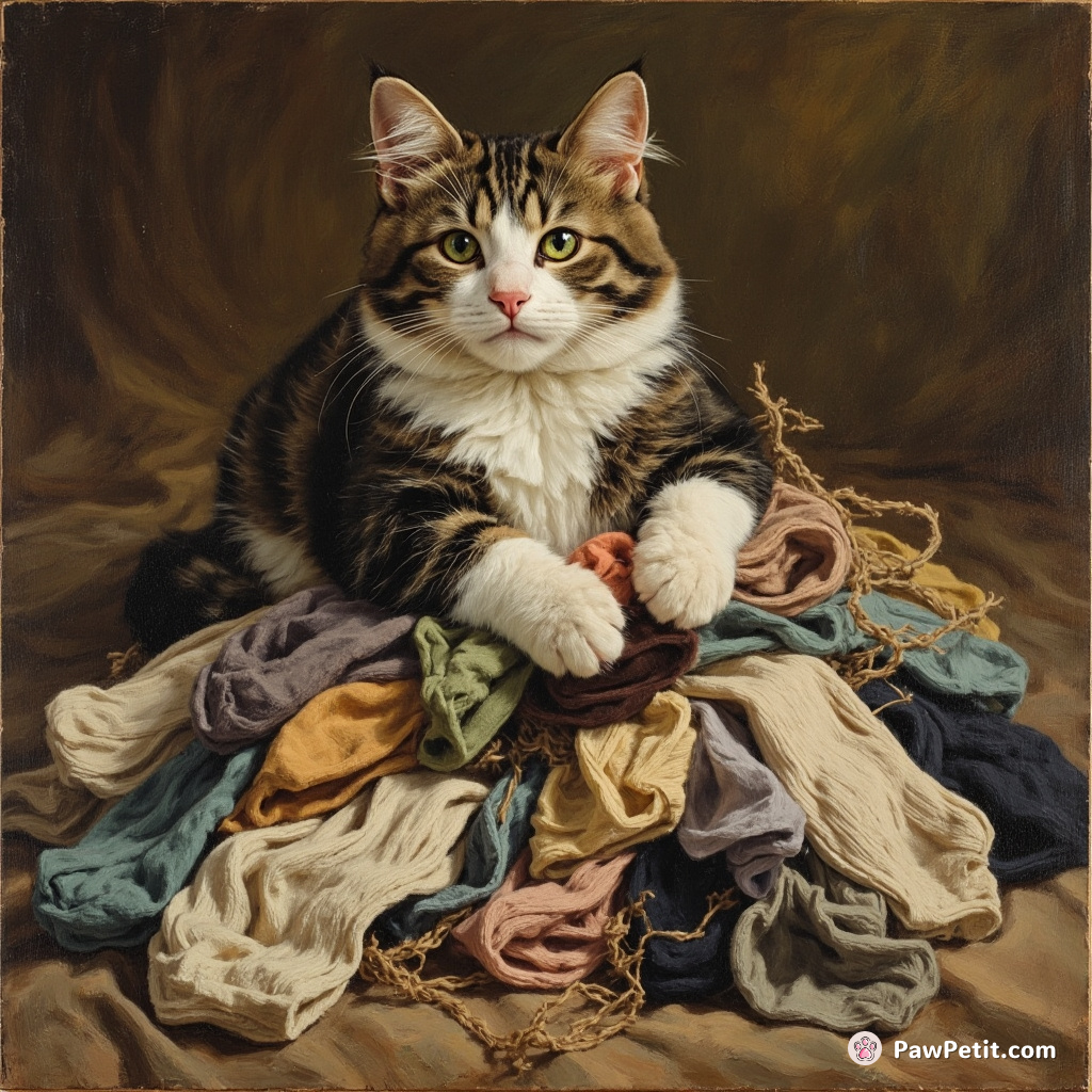 **The Cat's Whimsical Misinterpretation:**

The cat carefully arranges a pile of socks, believing it's constructing a human "nest.
