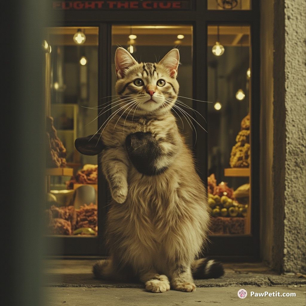 A bait and switch storefront emerges from a cat's whiskers in Dalí-esque fashion.