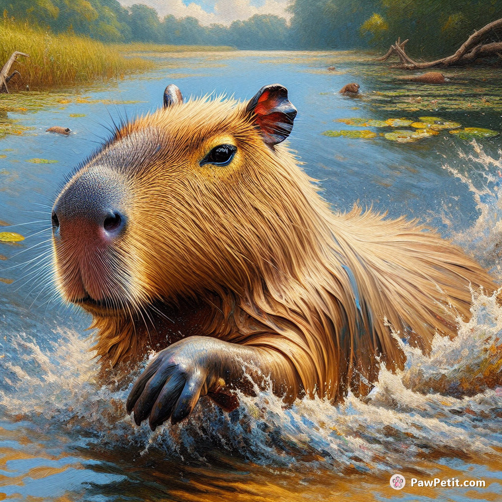 Capybara是世界上最大的啮齿动物，外形像大型的仓鼠，生活在南美洲的沼泽地和河流附近，喜欢泡水游泳。