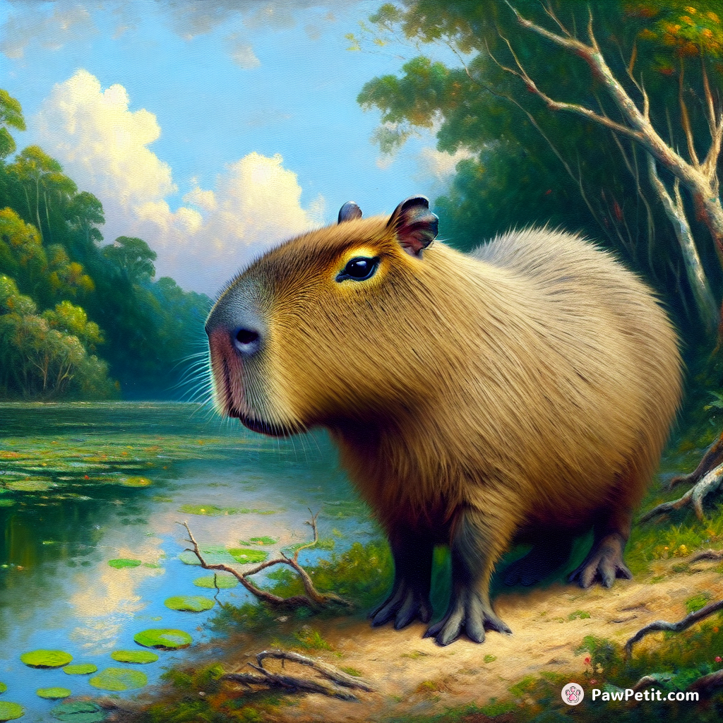 Capybara是世界上最大的啮齿动物，外观像一只巨大的仓鼠，主要栖息在南美洲的沼泽地和湖泊周围。