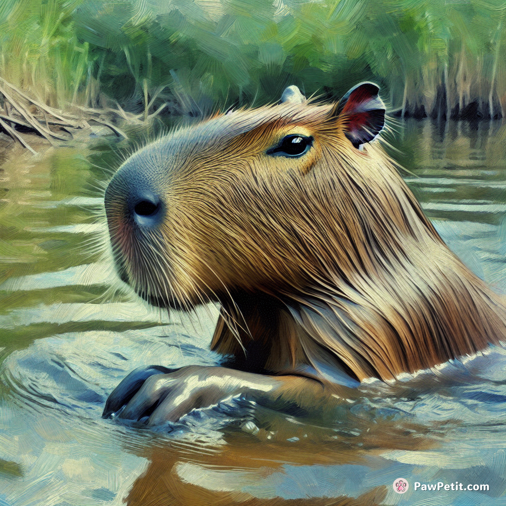 Capybara是世界上最大的啮齿动物，外观像大型仓鼠，生活在南美洲的河流和湿地地区，擅长游泳和潜水。