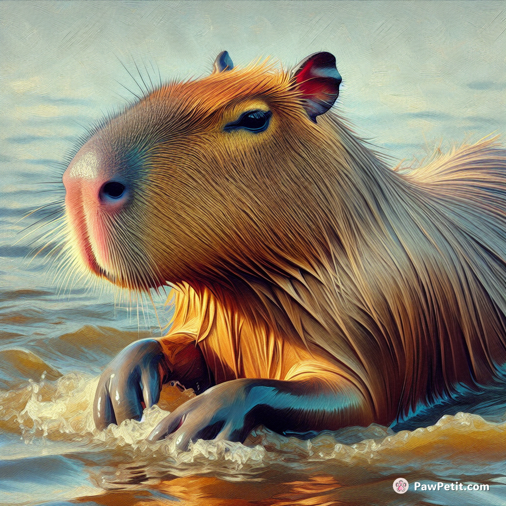 Capybara是世界上最大的啮齿动物，外观类似大型仓鼠，生活在南美洲的湿地和河流附近，擅长游泳和潜水。