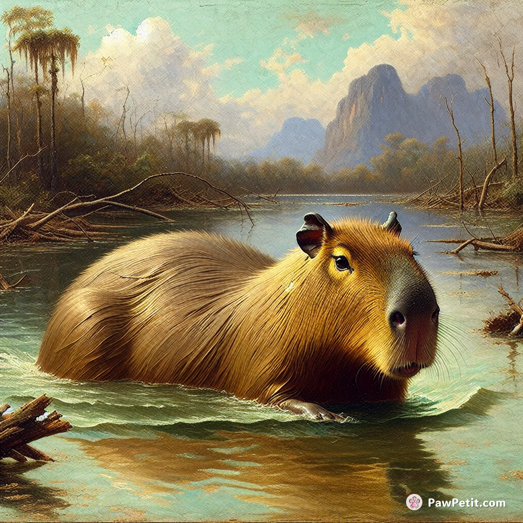 Capybara是世界上最大的啮齿动物，长相类似大型仓鼠，生活在南美洲的沼泽和河流附近，擅长游泳。