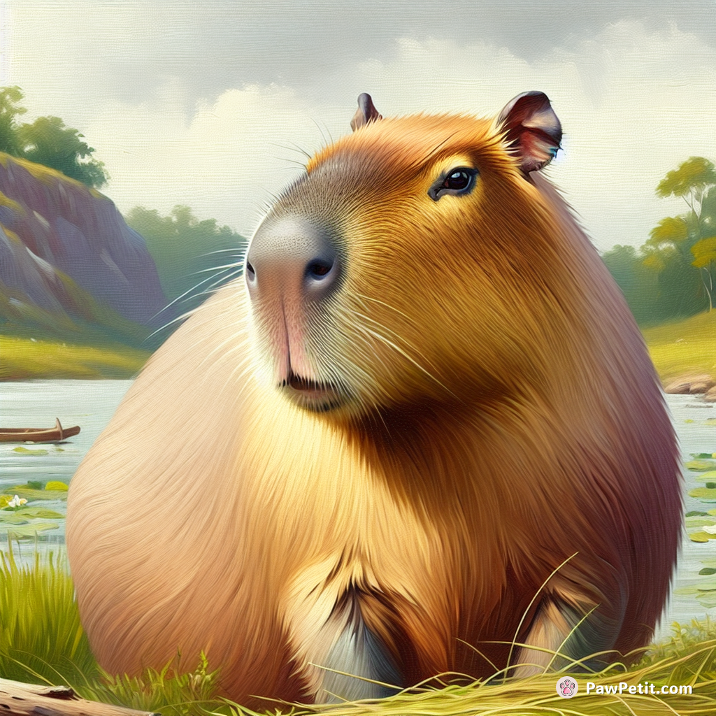 Capybara是世界上最大的啮齿类动物，它们有着圆润的身体和一副温和的表情，喜欢生活在水边的草地上。