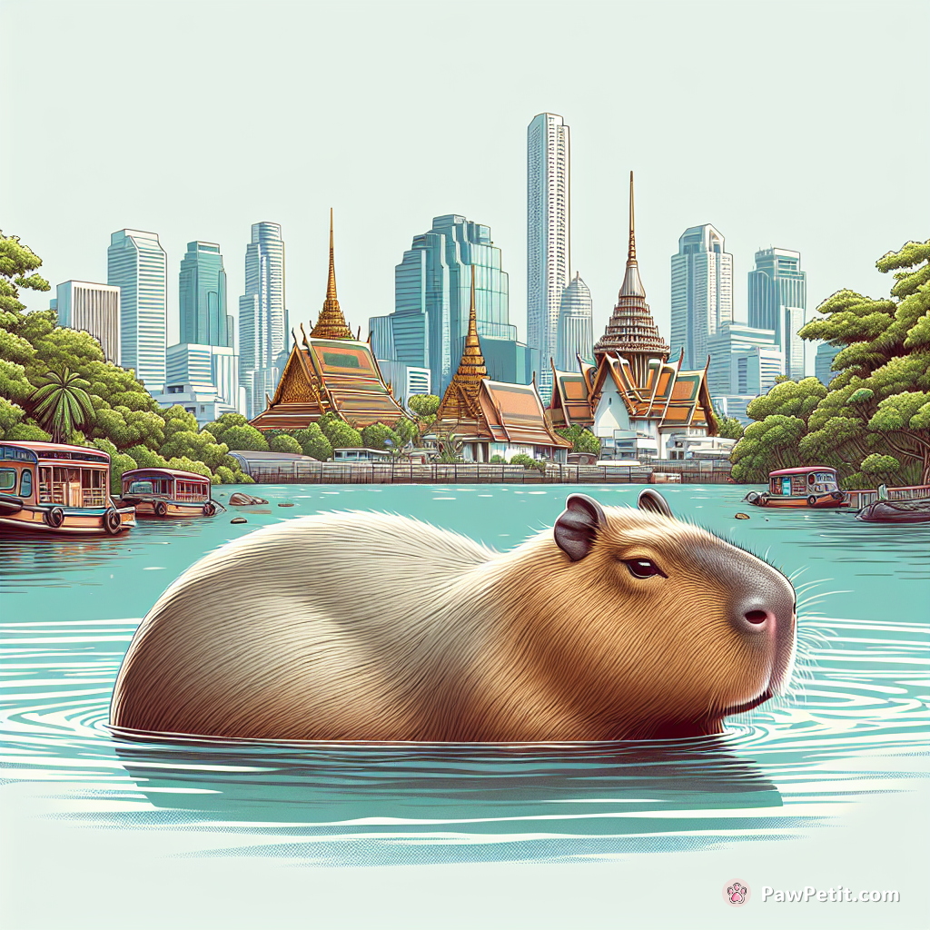 Chubby capybara, swimming in Bangkok 