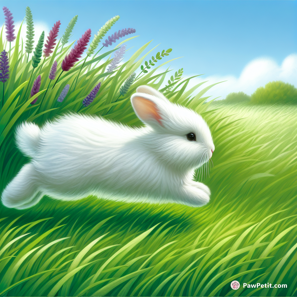 The fluffy white rabbit hopped gracefully across the lush green meadow.