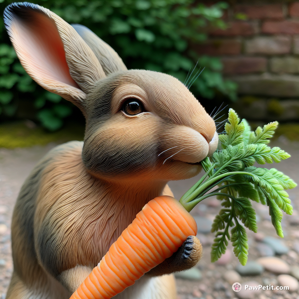 The rabbit diligently nibbled on a fresh carrot with delight.