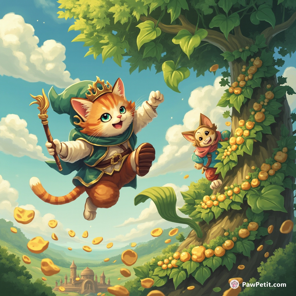 A daring cat scales a beanstalk to rescue a kingdom from a cheese-loving giant.