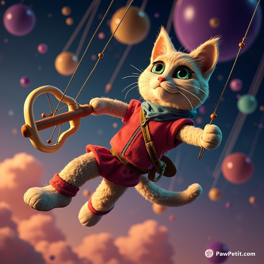 Cat Heracles navigates a cosmic marionette, swatting at comet-stringed controls with animation skillful of an ace starship pilot.