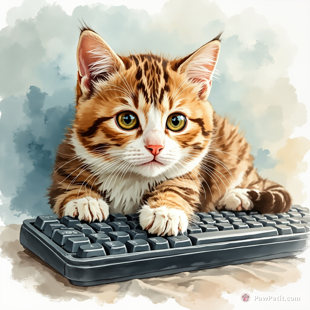 Whiskers twitches as a cat stealthily types on a keyboard, drafting a secret treaty with humans.