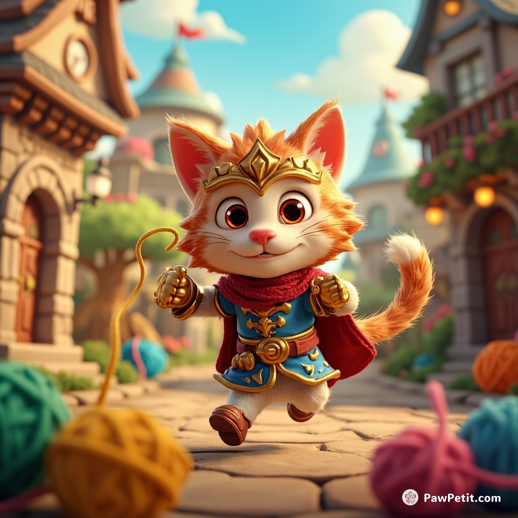 In a whimsical kingdom, Sir Whiskers leaps into action, unraveling a yarn conspiracy to save the realm from chaos.