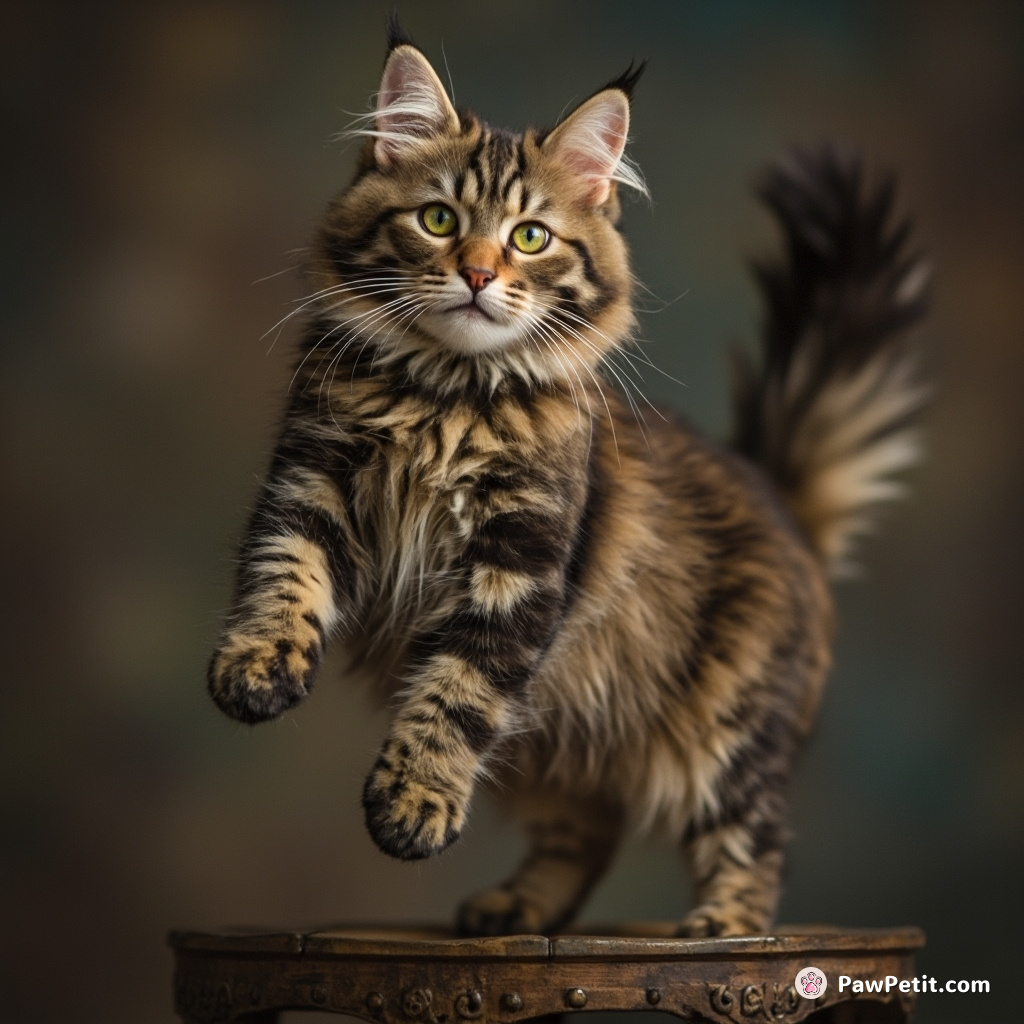 Agile and authoritative, their leader leaps onto the pedestal, eyes piercingly wise, tail twitching with commanding rhythms.