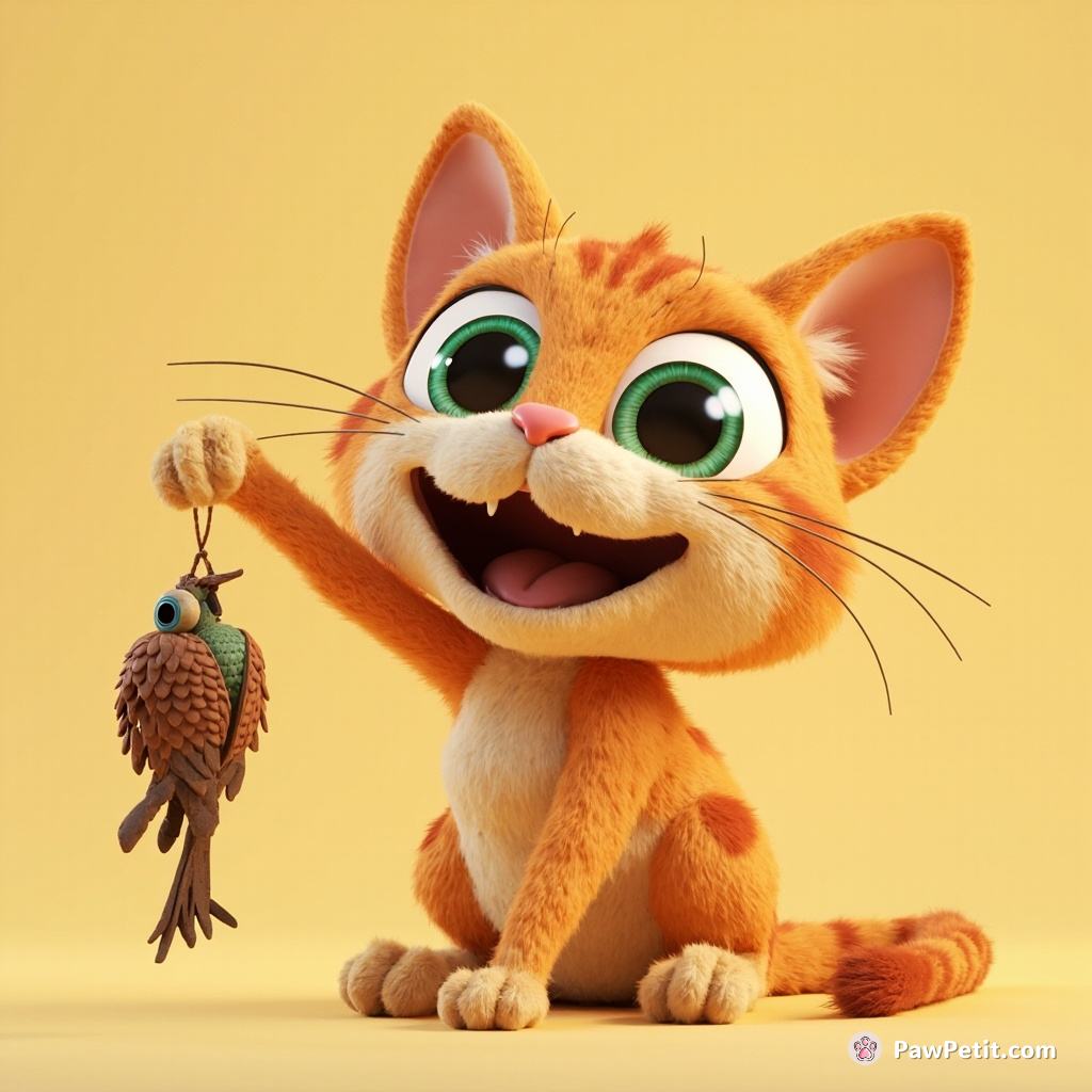 **Cat Action:** The cat proudly presents a dead bird, believing it's a thoughtful gift for its human's dinner.