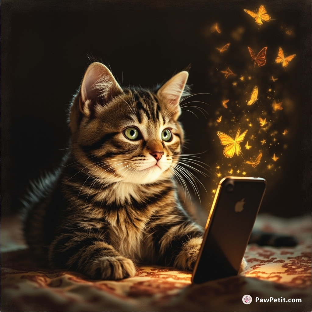 Cat sees a smartphone and attempts to catch the glowing screen as if it were a fluttering butterfly.