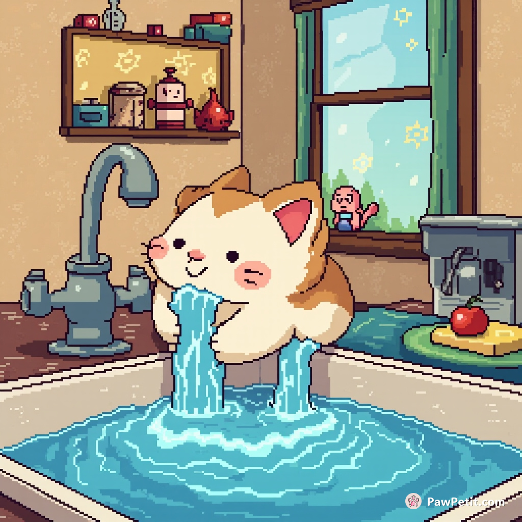Believing humans must adore water, Cat relentlessly turns on faucets, flooding rooms in a quest to demonstrate affection.