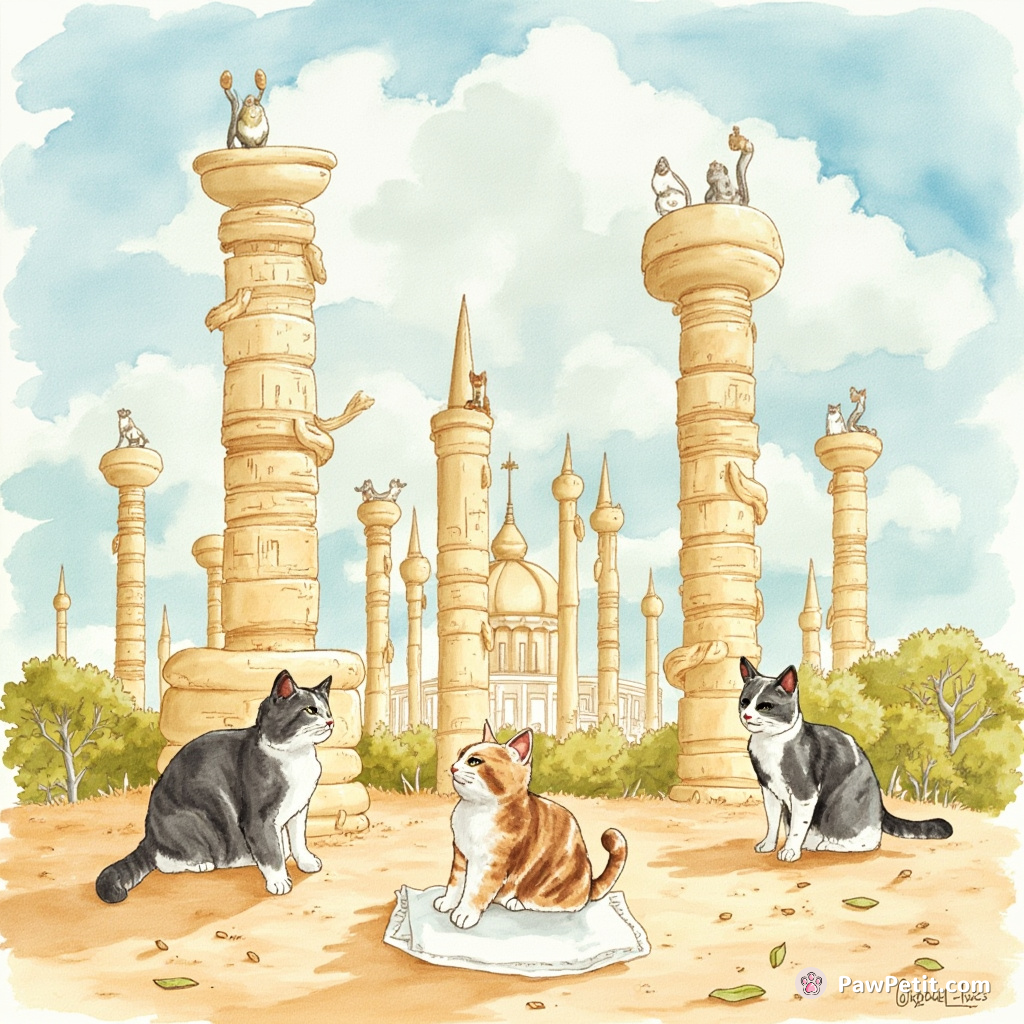 The Council of Whiskers decrees a new world order, commanding humans to build towering catnip monuments.