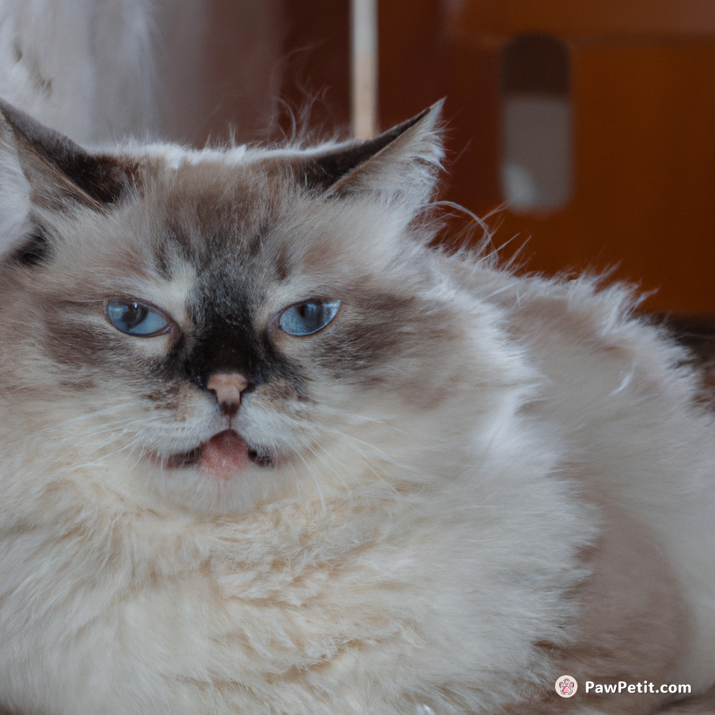 a fat fluffy cat, blue eyes