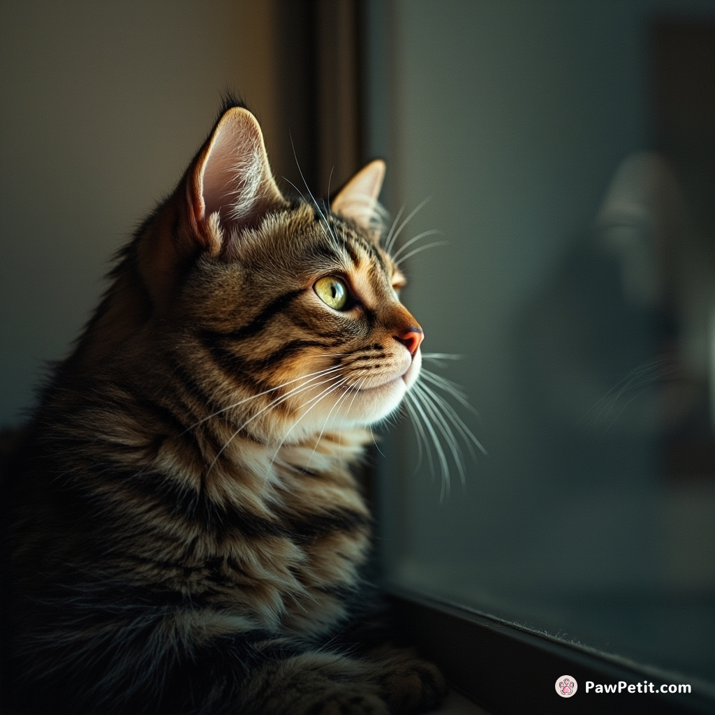 Cat diligently practices "work zoom" by staring intently at a blank wall for hours.