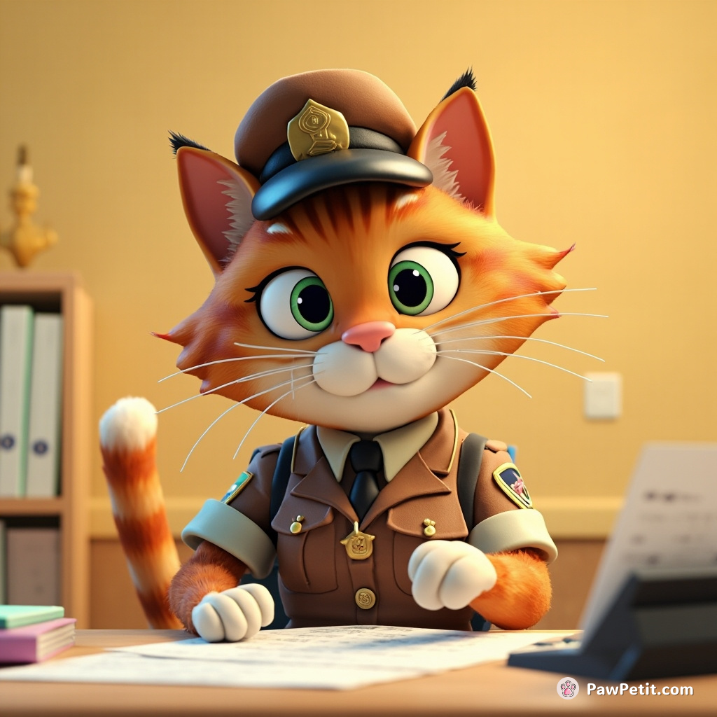 The cat, donned in uniform meticulously prepares tax returns, her paw gently maneuvering the calculator buttons.