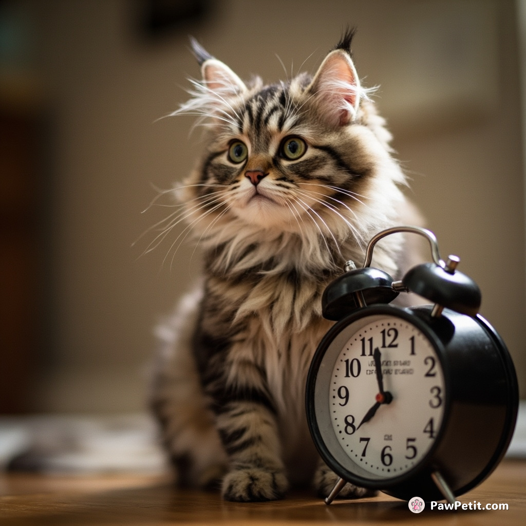 The confused cat meows insistently at the alarm clock each morning, believing it to be a fundamental part of human conversation.