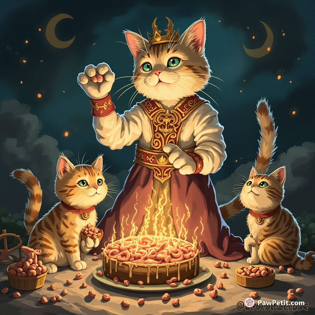 The Cat-Queen issued a decree: nightly tuna feasts, finalizing cats' supreme dominance over subordinate human pets.