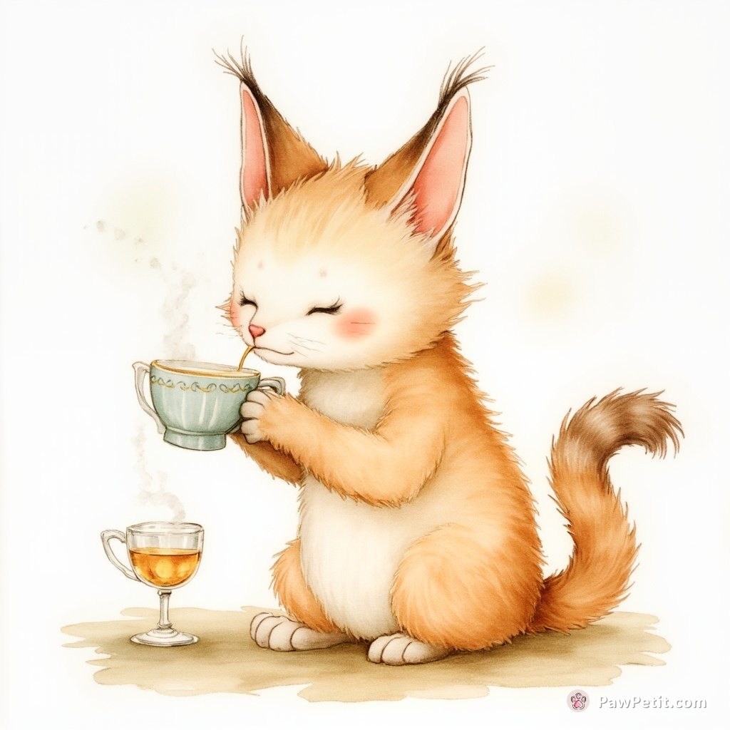 Sips tea with a paw, tail twitching in a suspiciously human-like attempt at sophistication.
