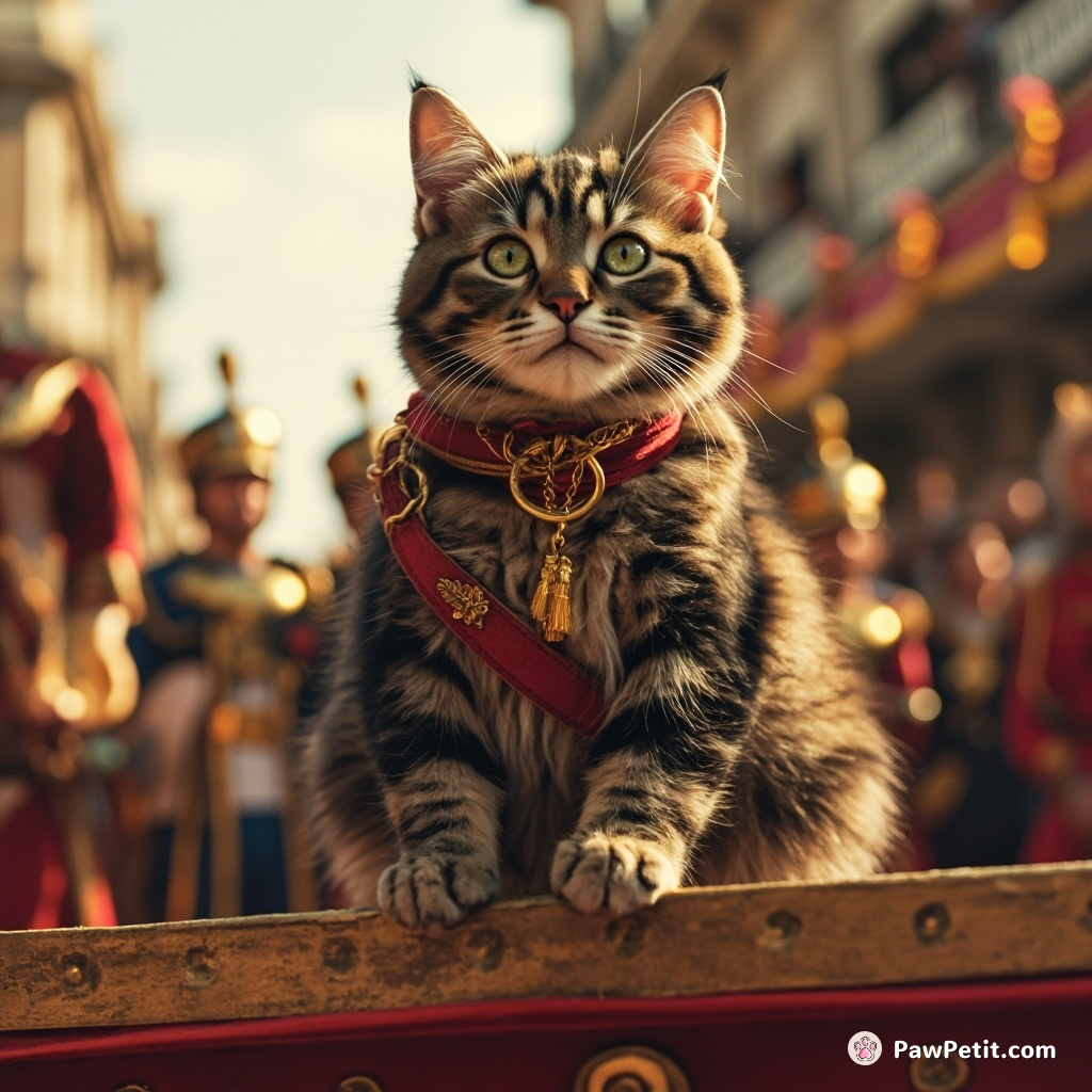 Cat lands on podium during parade, mistaken for victor due to impeccable timing and regal pose.