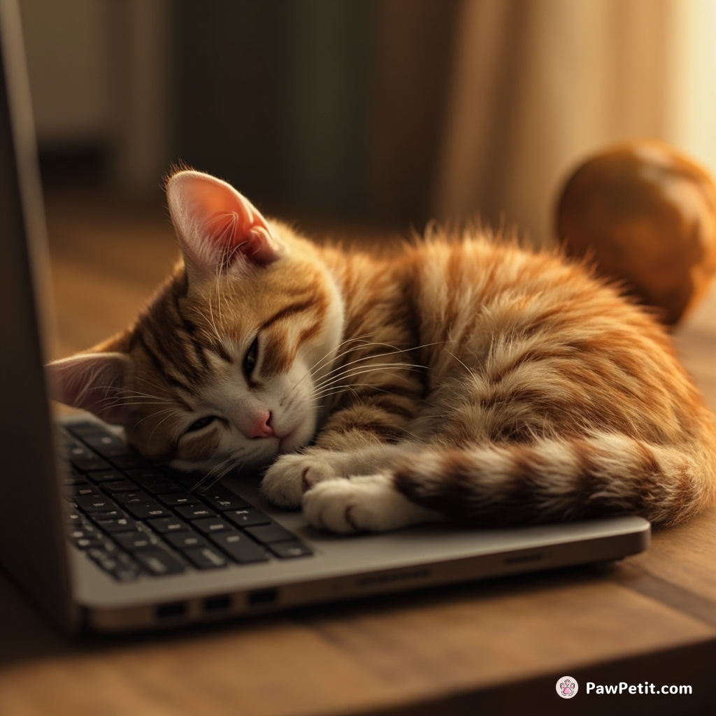 Cat curls up on laptop keyboard, thinking it's the "human bed for warmth.