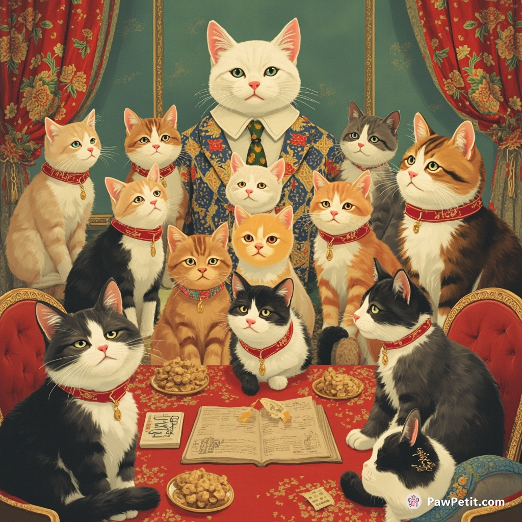 Felines convene in global council, dictating policies and enforcing catnip taxes on humans.