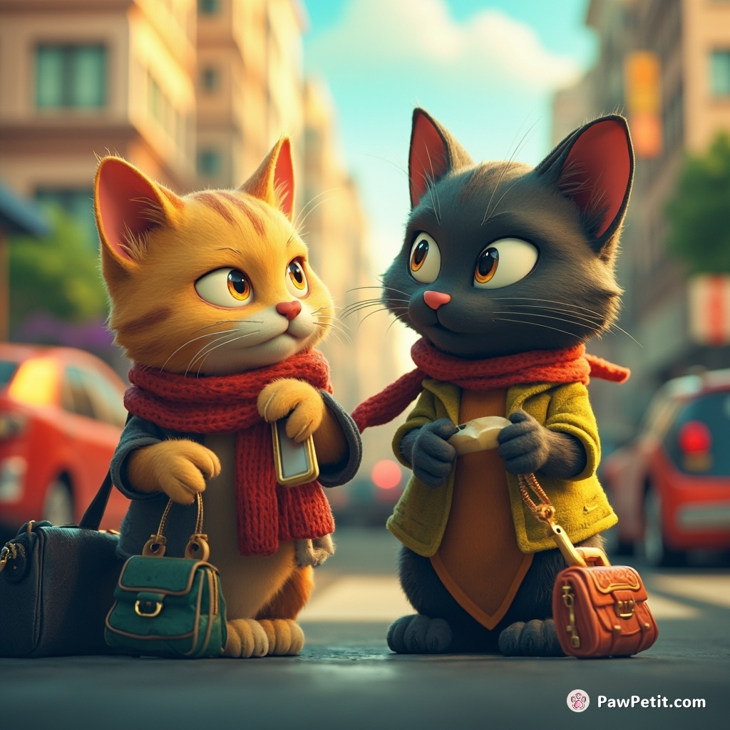 Cats, swapping cryptic glances in traffic, pilfer clandestinely from purses, whisking away critical objects with swift paw precision.