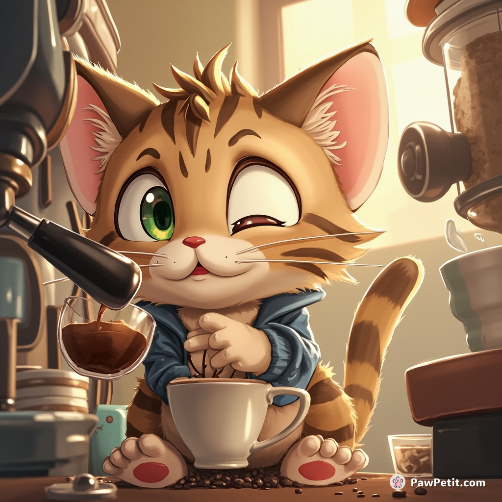 Whiskers decided to master espresso making, but each paw-press of the machine only resulted in delightful chaos.