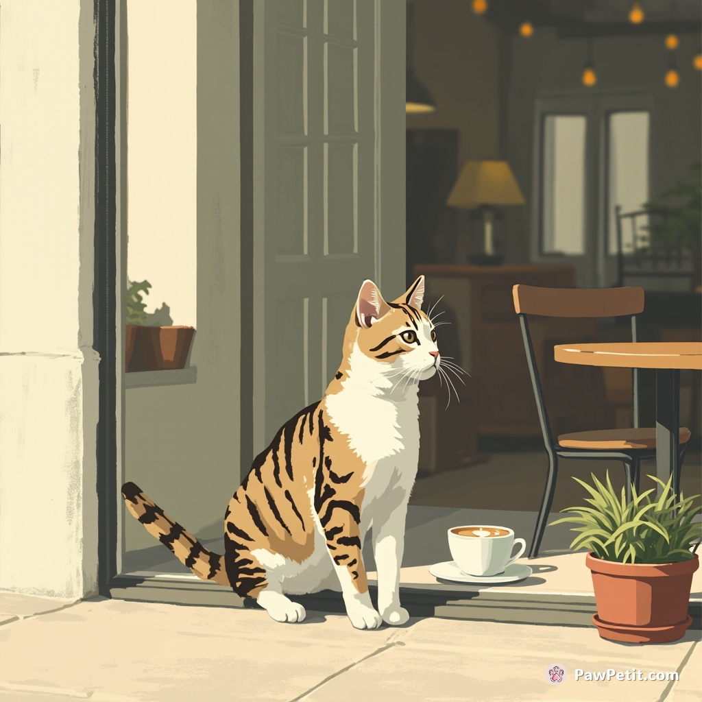 In broad daylight, a sleek tabby cat casually strolled into the café, and promptly ordered a saucer of cream latte.