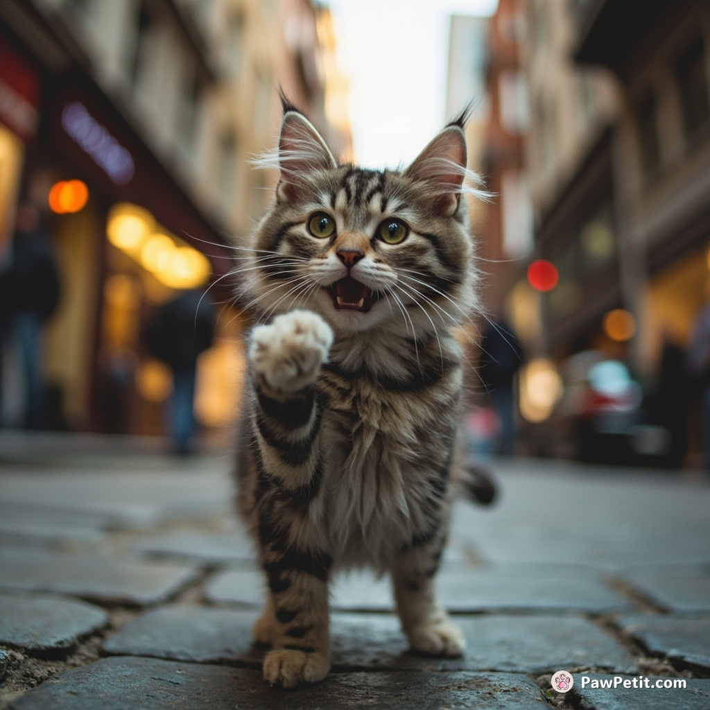 Stray cat knocks accused thief, unwittingly retrieves stolen artifact; city praises feline savior's spectacular aerial pounce.