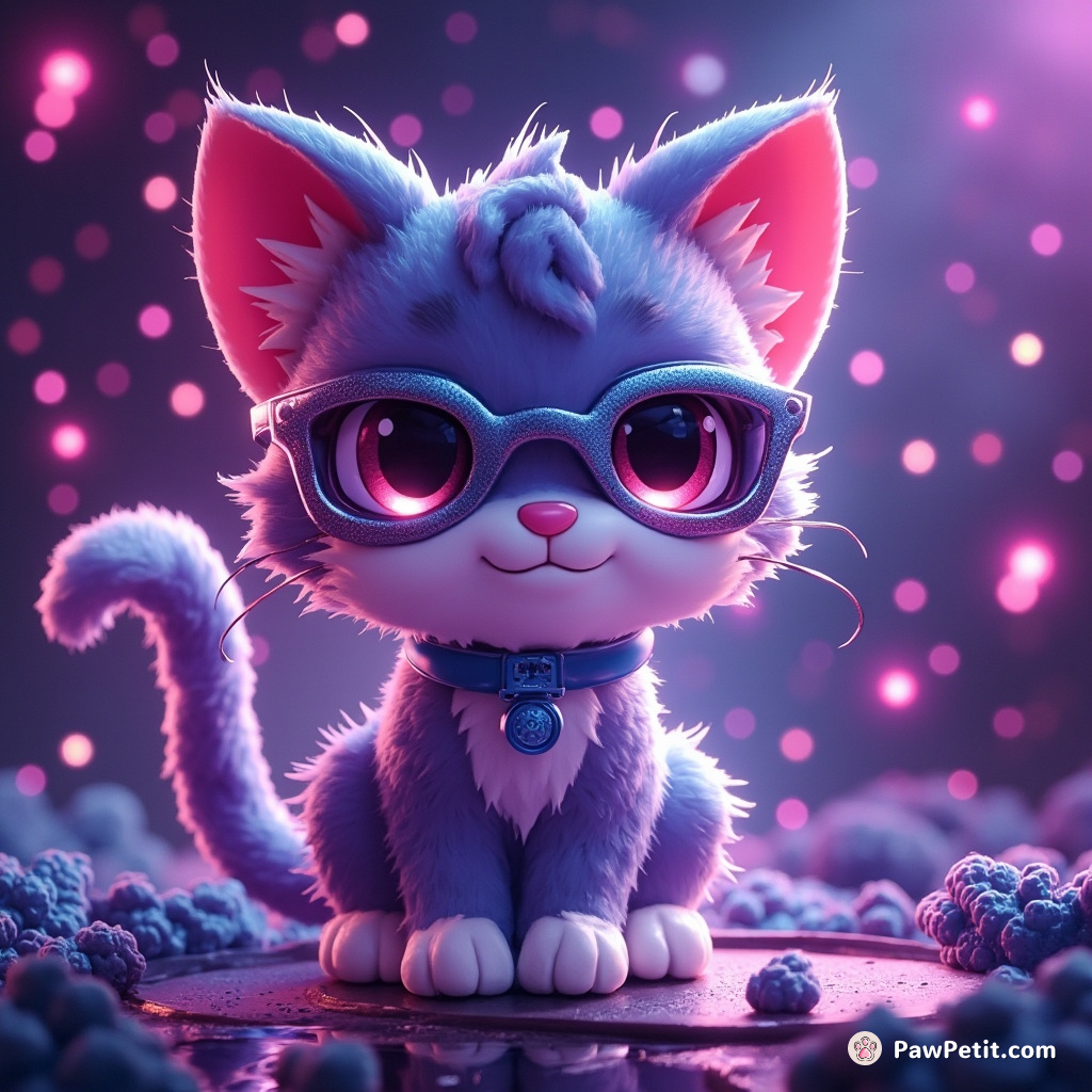 In a pixelated kingdom, the cybercat meows eliciting soft cascades of ones and zeroes - a digital melody.