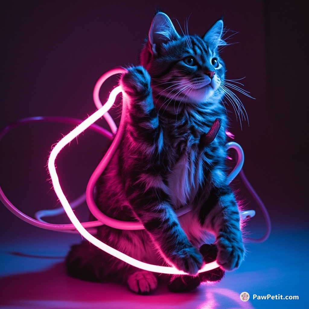 Cat frantically twists and turns, desperately trying to free itself from the entanglement.