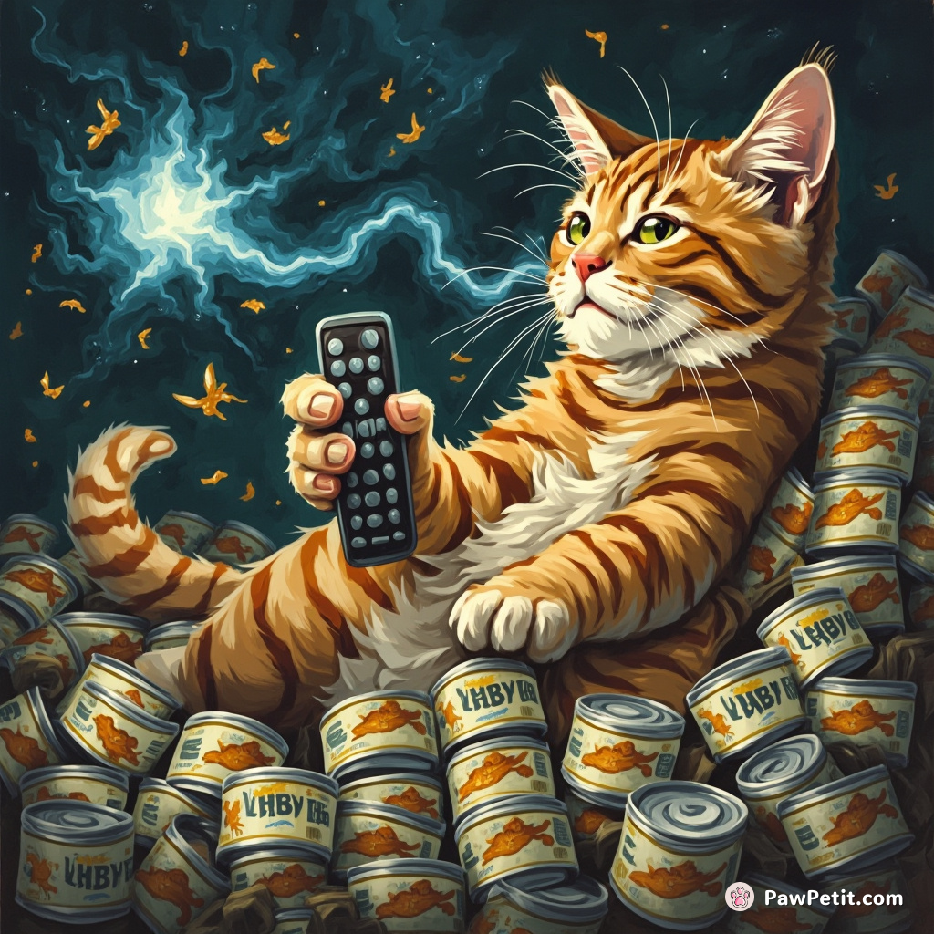 Cat wields remote control, orders 1000 cans of tuna on owner's Amazon account. Mayhem ensues.