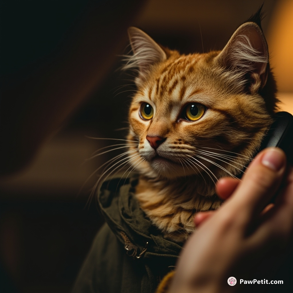 The cat nails phone swat talks, mimicking human chatter with purrs and meows, believing this is top-level diplomacy.