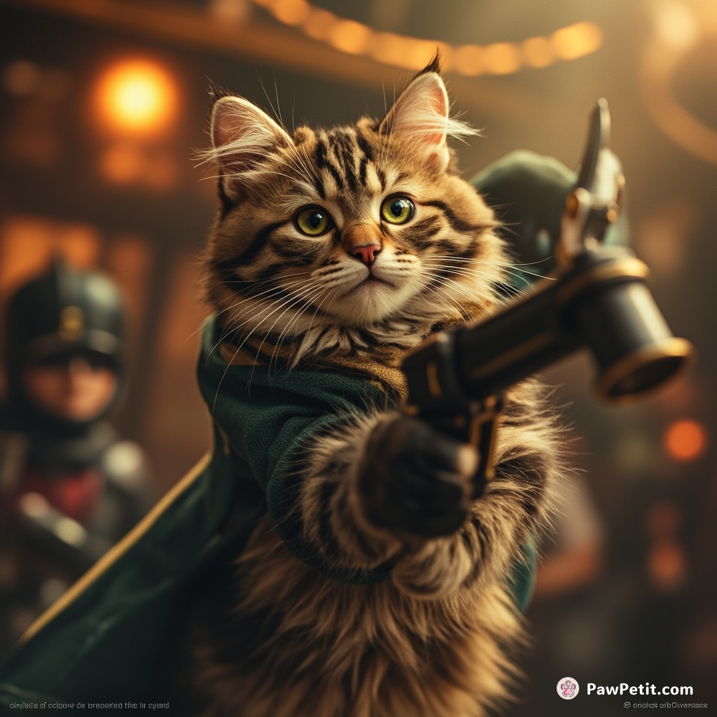 A cat's playful pounce on a criminal turns it into a celebrated human hero by accident.