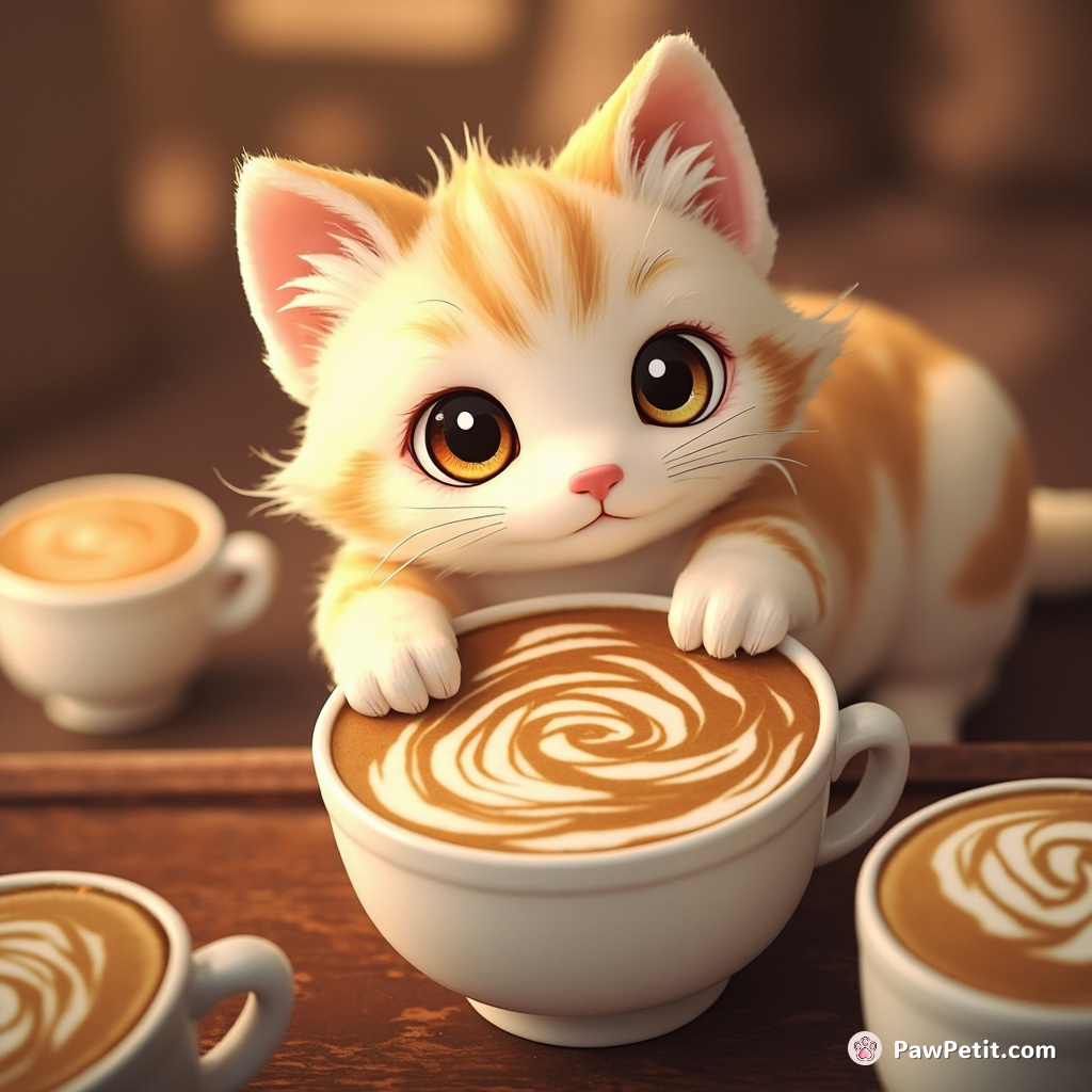In a latte art contest, Whiskers astounds all by flicking its tail delicately to create cream rosettes admirably.