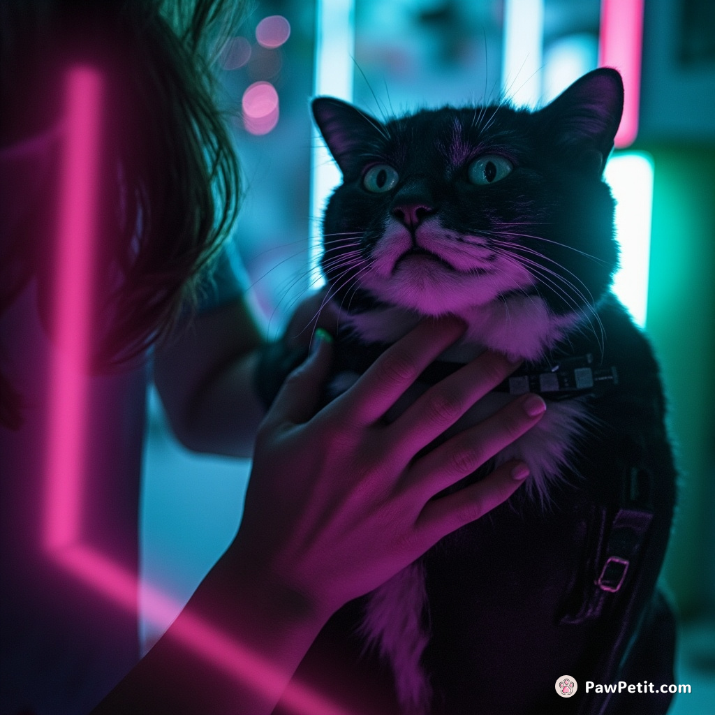 A cat discreetly taps a human's shoulder to signal the need for a secret meeting in the garden.
