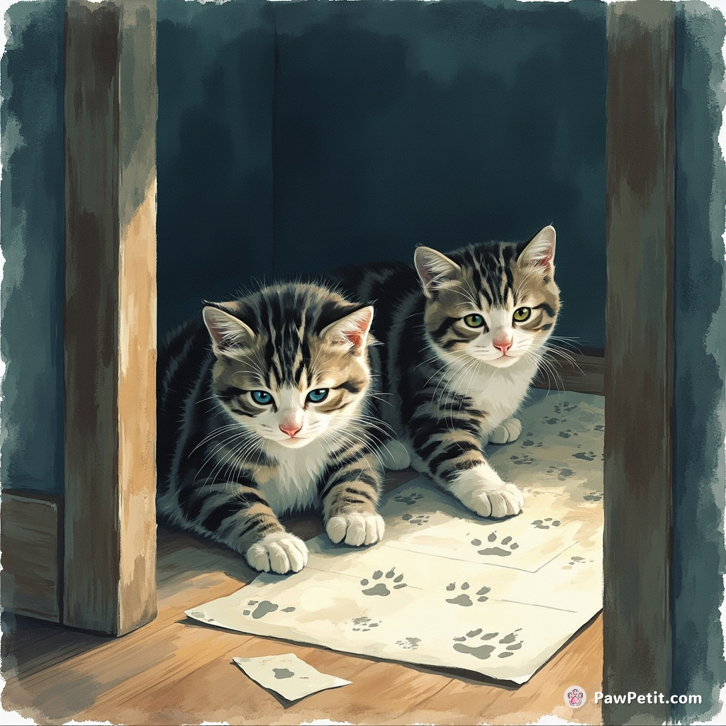 Cats silently paw through human homes, leaving paw prints on secret documents in the dead of night.